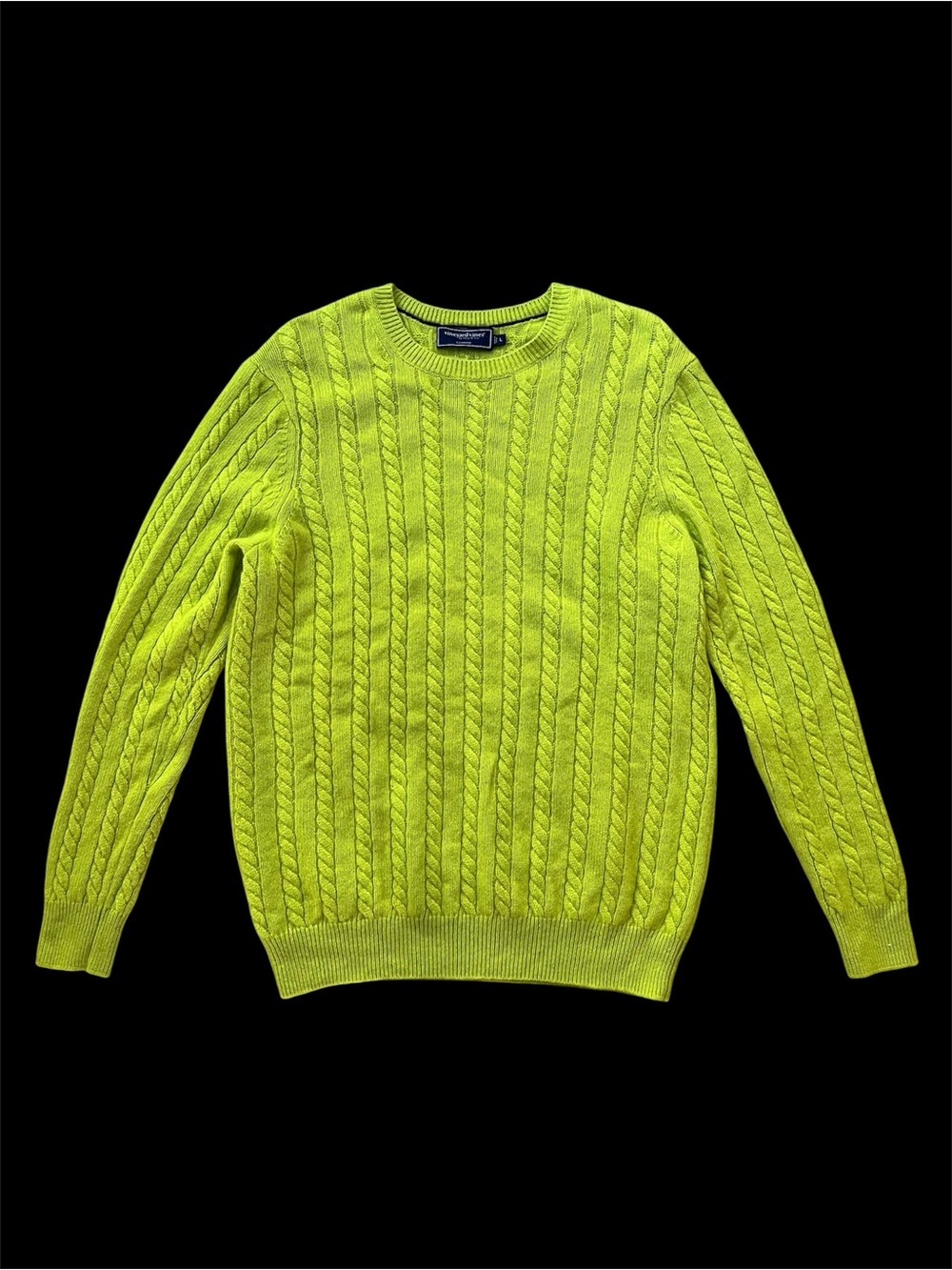 Vineyard Vines 100% Cashmere Men’s Large Cable Knit Crew Neck Sweater Lime Green